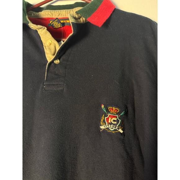 Ivy Crew Navy Blue Green Red Rugby Polo Shirt Long Sleeve Men's Size Large - Picture 3 of 4